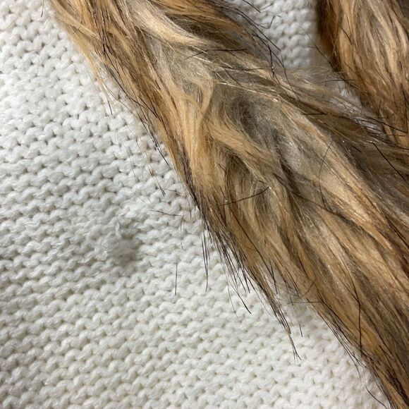 Vintage Currants Cream Knit Vest Sweater Brown Faux Fur Trim Size Large - Picture 9 of 9